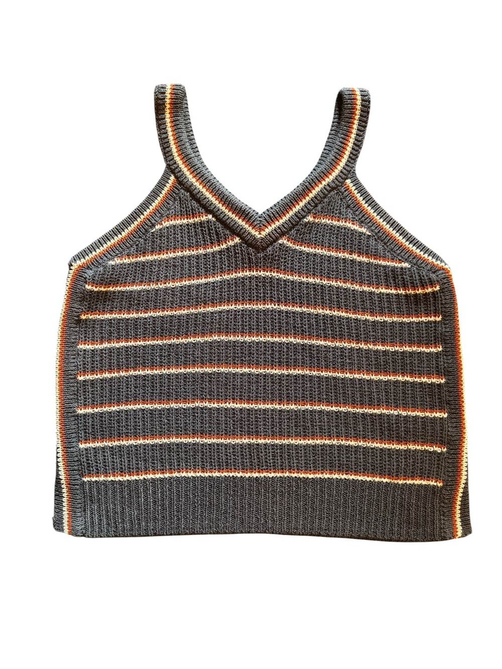 Madewell Gray Cropped Knit Tank with Orange and Cream Stripe